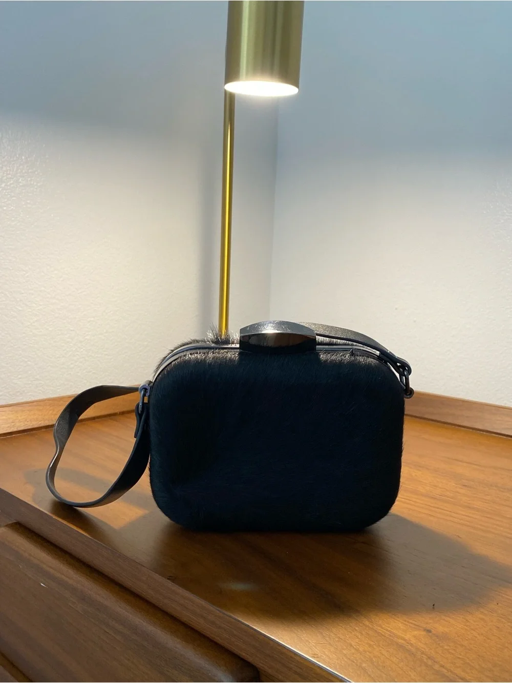 Black Fur Clutch Wristlet - Sleek Evening Bag